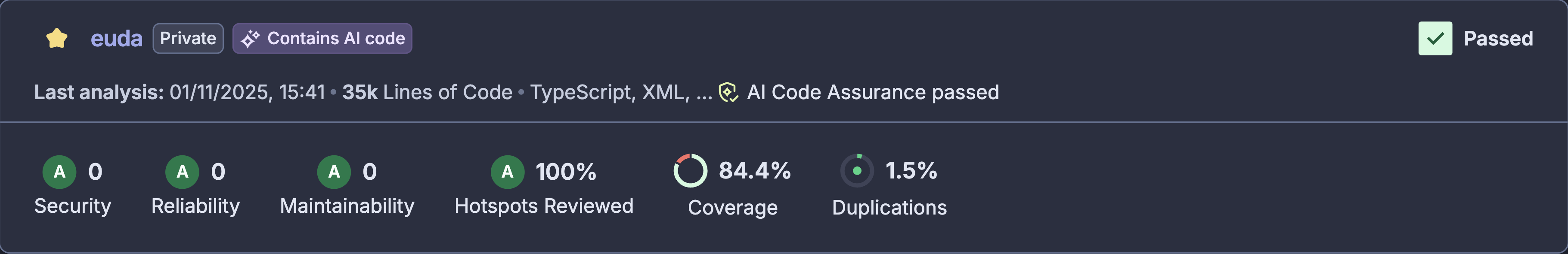 SonarCloud Quality Gate Dashboard